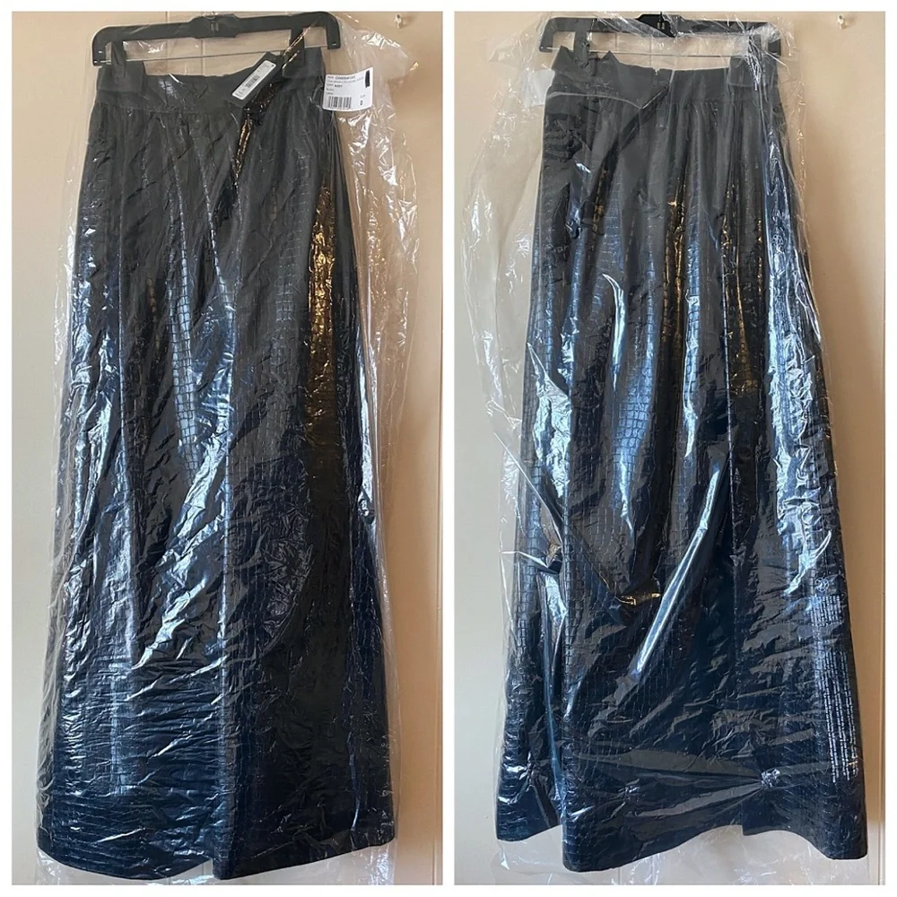 Alice + Olivia Tina Vegan Leather Gorgeous Black Ball Gown Maxi Skirt